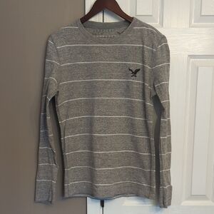Men's American Eagle Gray Striped Long Sleeve Shirt